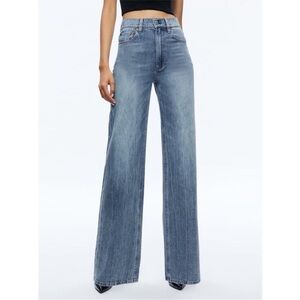Alice + Olivia High-Waist Wide-Leg Washed Blue Jeans